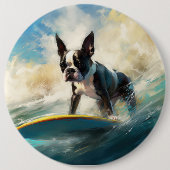 Boston Terrier strand surfen schilderij Ronde Button 6,0 Cm (Voorkant)