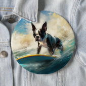Boston Terrier strand surfen schilderij Ronde Button 6,0 Cm (In situ)