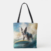 Boston Terrier Strand Surfen Schilderij Tote Bag (Achterkant)