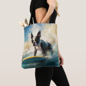 Boston Terrier Strand Surfen Schilderij Tote Bag (Dichtbij)