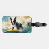 Boston Terrier Strand Surfing Schilderij Bagagelabel (Achterkant horizontaal)