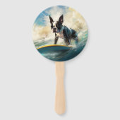 Boston Terrier Strand Surfing Schilderij Handwaaier (Achterkant)