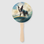 Boston Terrier Strand Surfing Schilderij Handwaaier (Voorkant)