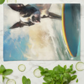 Boston Terrier Strand Surfing Schilderij Theedoek (Gevouwen)
