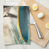 Boston Terrier Strand Surfing Schilderij Theedoek (Quarter Fold)