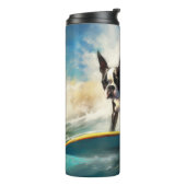 Boston Terrier Strand Surfing Schilderij Thermosbeker (Gedraaid links)