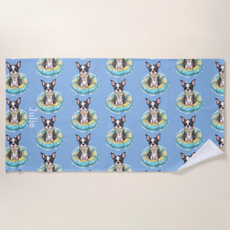 Boston Terrier strandhanddoek personaliseren Strandlaken