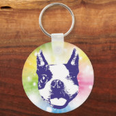 Boston Terrier Sunburst Sleutelhanger (Voorkant)