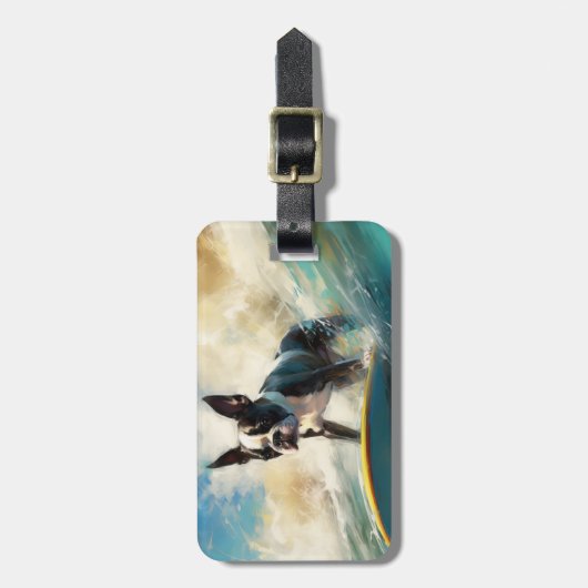 Boston Terrier Surfen Schilderij Bagagelabel (Voorkant verticaal)