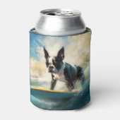 Boston Terrier Surfen Schilderij Blikjeskoeler (Blikje Voorkant)