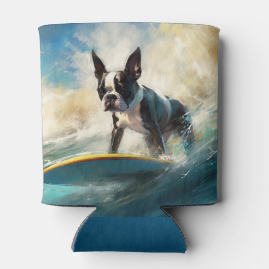Boston Terrier Surfen Schilderij Blikjeskoeler (Achterkant)