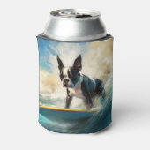 Boston Terrier Surfen Schilderij Blikjeskoeler (Blikje Achterkant)