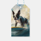 Boston Terrier Surfen Schilderij Cadeaulabel (Achterkant)