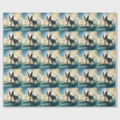 Boston Terrier Surfen Schilderij Cadeaupapier (Vlak)