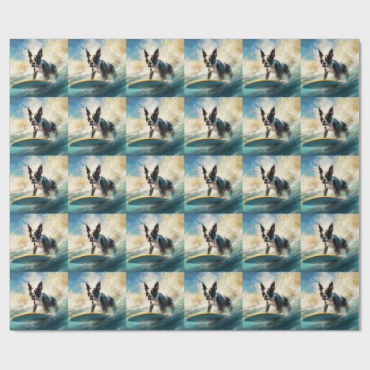 Boston Terrier Surfen Schilderij Cadeaupapier (Vlak)