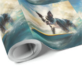 Boston Terrier Surfen Schilderij Cadeaupapier (Rol Hoek)