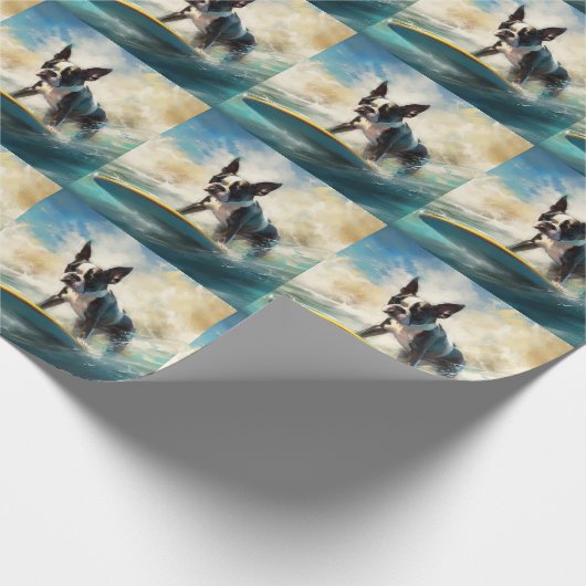 Boston Terrier Surfen Schilderij Cadeaupapier (Hoek)