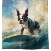 Boston Terrier Surfen Schilderij Douchegordijn (Voorkant)