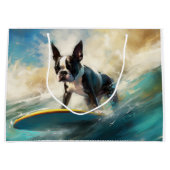Boston Terrier Surfen Schilderij Groot Cadeauzakje (Voorkant)