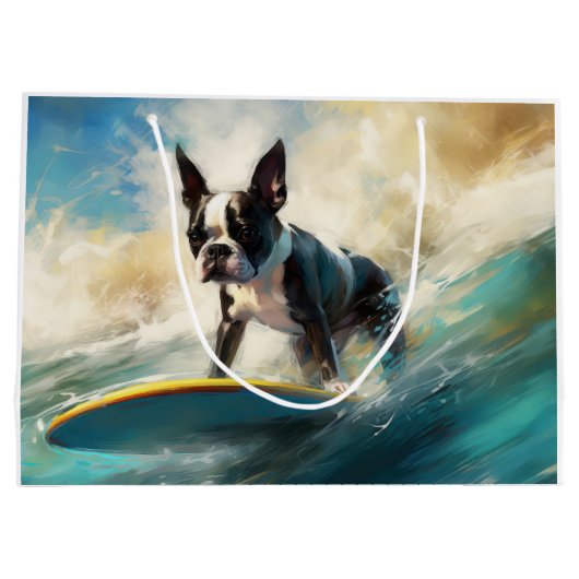 Boston Terrier Surfen Schilderij Groot Cadeauzakje (Achterkant)