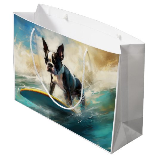 Boston Terrier Surfen Schilderij Groot Cadeauzakje (Achterkant Gekanteld)