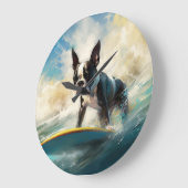 Boston Terrier Surfen Schilderij Grote Klok (Hoek)