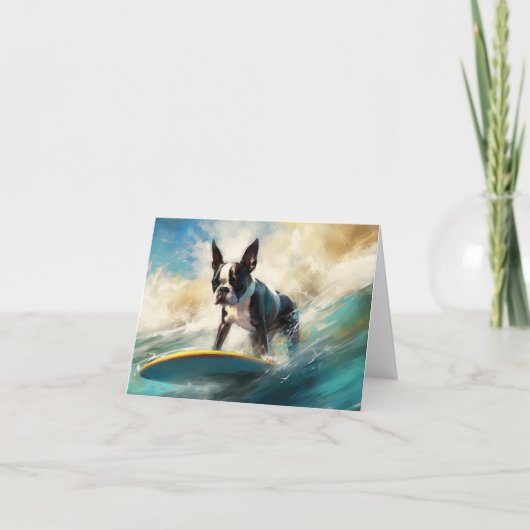 Boston Terrier Surfen Schilderij Kaart (Voorkant)