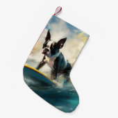 Boston Terrier Surfen Schilderij Kleine Kerstsok (Voorkant (Hangend))