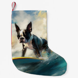Boston Terrier Surfen Schilderij Kleine Kerstsok