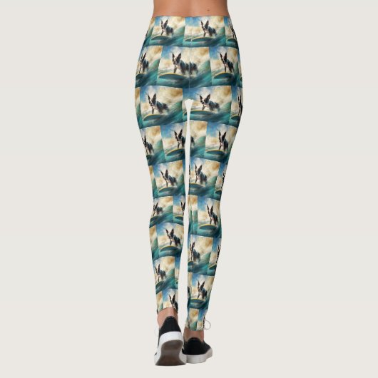 Boston Terrier Surfen Schilderij Leggings (Achterkant)
