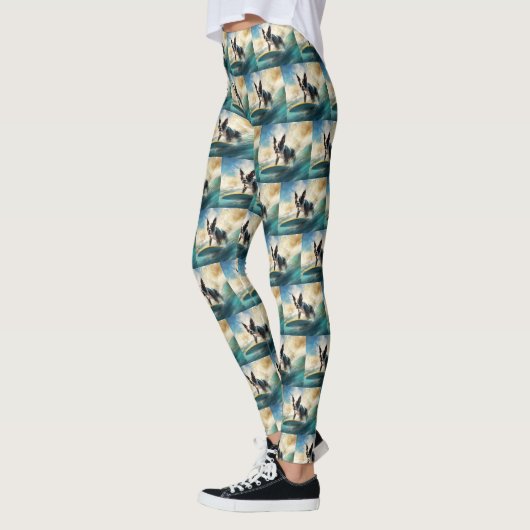 Boston Terrier Surfen Schilderij Leggings (Links)