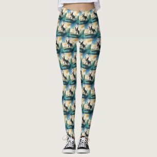 Boston Terrier Surfen Schilderij Leggings