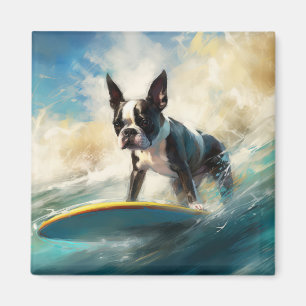 Boston Terrier Surfen Schilderij Magneet
