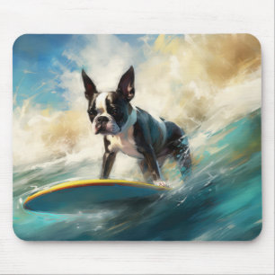 Boston Terrier Surfen Schilderij Muismat