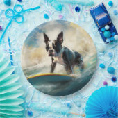 Boston Terrier Surfen Schilderij Papieren Bordje (Feest)