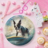 Boston Terrier Surfen Schilderij Papieren Bordje (Feest)