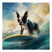 Boston Terrier Surfen Schilderij Perfect Poster (Voorkant)
