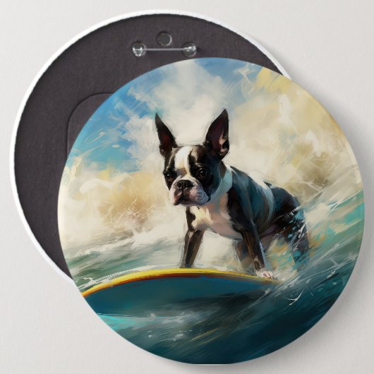 Boston Terrier Surfen Schilderij Ronde Button 6,0 Cm (Voorkant /achterkant)