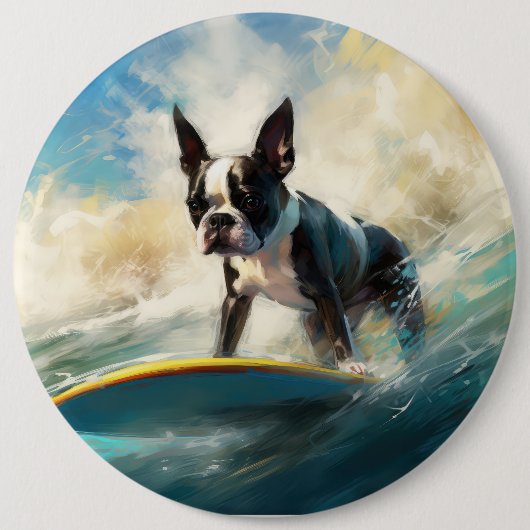 Boston Terrier Surfen Schilderij Ronde Button 6,0 Cm (Voorkant)