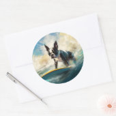 Boston Terrier Surfen Schilderij Ronde Sticker (Envelop)