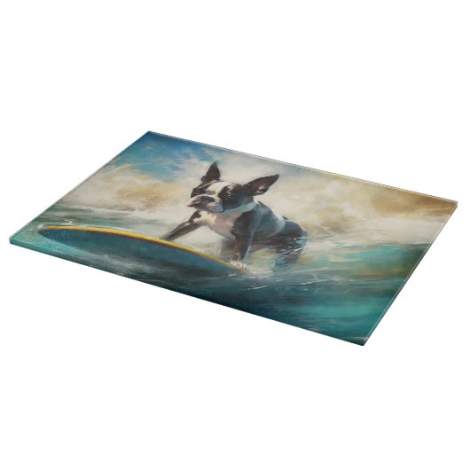 Boston Terrier Surfen Schilderij Snijplank (Hoek)