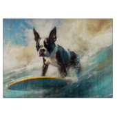 Boston Terrier Surfen Schilderij Snijplank (Voorkant)