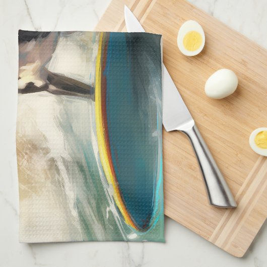 Boston Terrier Surfen Schilderij Theedoek (Quarter Fold)