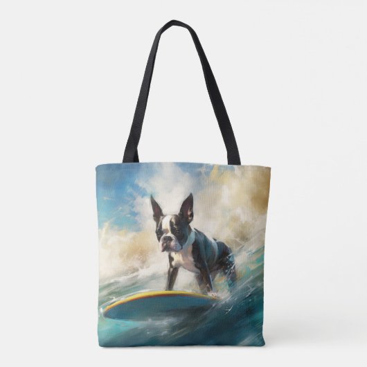 Boston Terrier Surfen Schilderij Tote Bag (Achterkant)