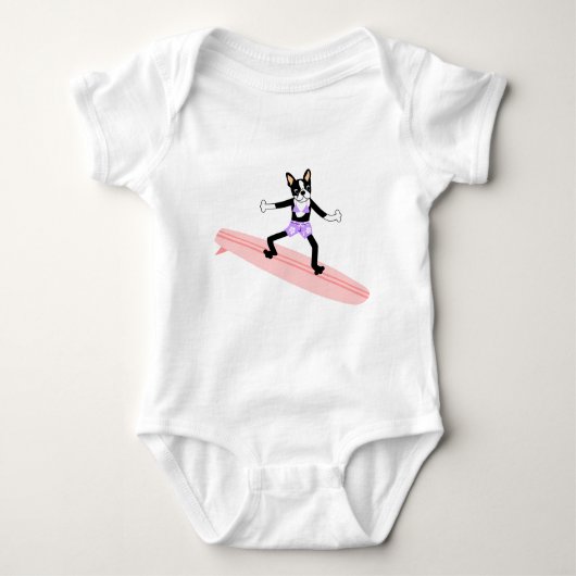 Boston Terrier Surfer Girl Romper (Voorkant)