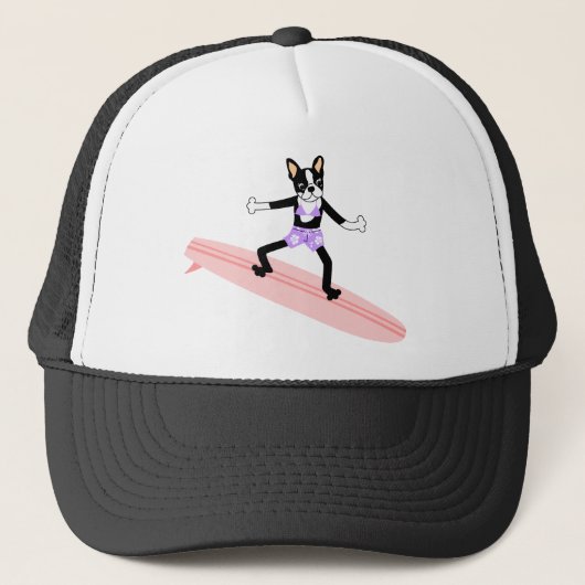 Boston Terrier Surfer Girl Trucker Pet (Voorkant)