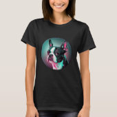 Boston Terrier Synthwave 80s Retrowave Aesthetic T-shirt (Voorkant)