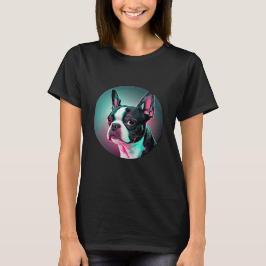Boston Terrier Synthwave 80s Retrowave Aesthetic T-shirt (Voorkant)