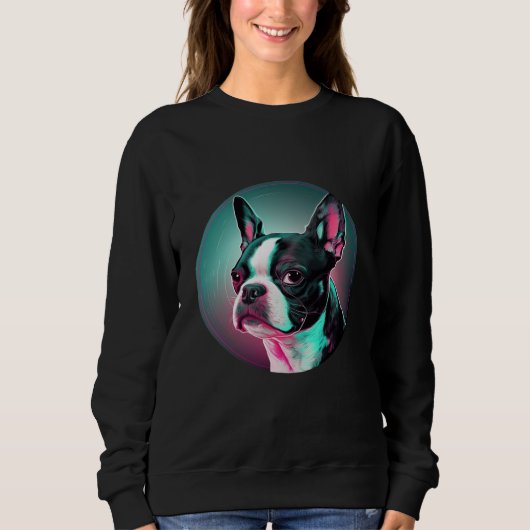 Boston Terrier Synthwave 80s Retrowave Aesthetic Trui (Voorkant)