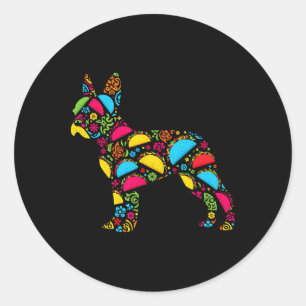 Boston Terrier Tacos Mannen vrouwen Mexicaanse Cin Ronde Sticker